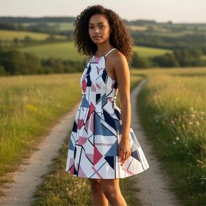 Vince Camuto Women's Dress - Pink, Blue, White Geometric